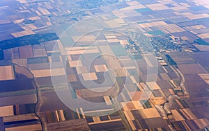 Aerial view of fields in farming