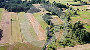 Aerial view of a fields in Mazowsze region, Poland