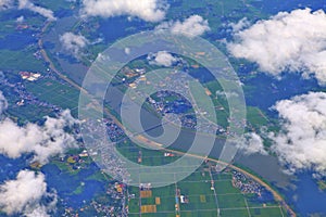 Aerial view - fields and rivers