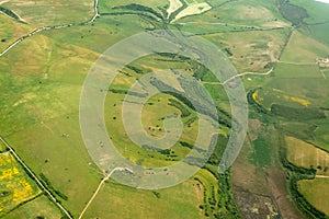 Aerial view of fields in springtime in Sardinia