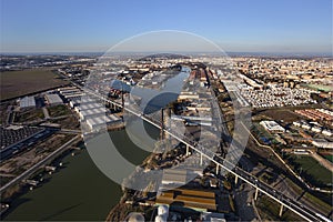 Aerial view of the fifth centenary bridge, Seville