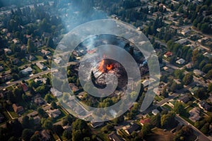 aerial view of fire containment efforts by firefighters