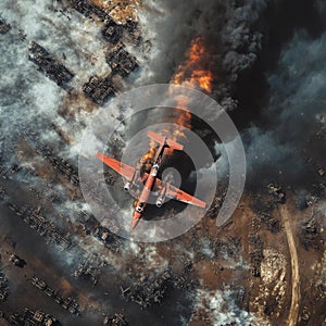 Aerial view of firefighting aircraft extinguishing forest wildfire photo