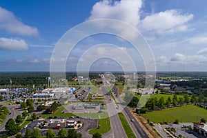 Aerial view of the first diverging diamond interchange on the Alabama Gulf Coast