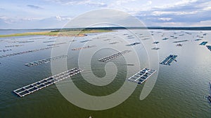 Aerial view ,fish coop, Fish cages ,Khonkean, Thailand photo