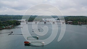 Aerial view of fish ponds for bangus, milkfish.