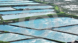 aerial view of fish and prawn ponds