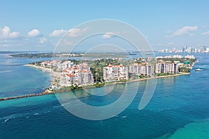 Aerial view of Fisher Island and Government Cut, Florida during COVID-19 stay-at-home order.