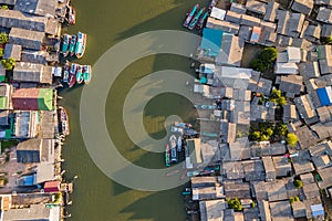 Aerial view of Fisherman village at Pak Nam Sichon, Chumphon