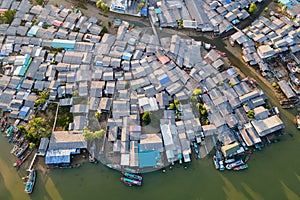 Aerial view of Fisherman village at Pak Nam Sichon, Chumphon