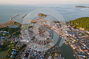 Aerial view of Fisherman village at Pak Nam Sichon, Chumphon