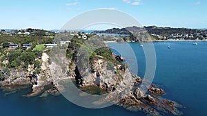 Aerial view of Fishermans Rock at Oneroa Bay of Waiheke Island