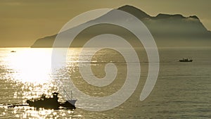 Aerial view of fishing boat in yilan, Taiwan