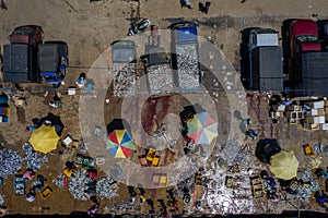 Aerial view of fishing boats and fish market in the south of Sri Lanka