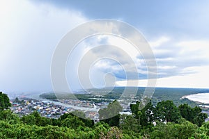 Aerial View of Fishing Village at Pak Nam Chumphon from Matsee Mountain