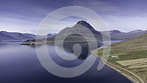 A aerial view from a fjord in Iceland