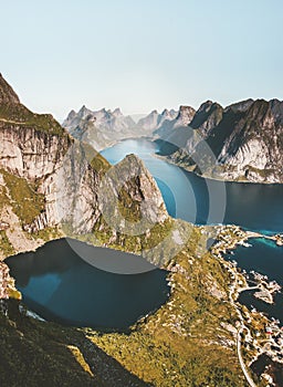 Aerial view fjord landscape in Norway