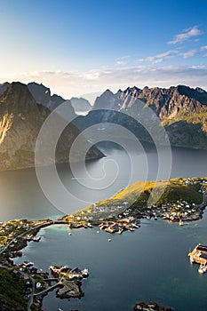 Aerial view of the fjords of Lofoten