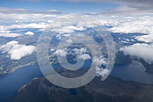 Aerial view of fjords in Norway