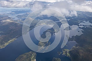 Aerial view of fjords in Norway