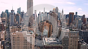 Aerial view of Flatiron building, New York, Manhattan. Residential and business buildings from above