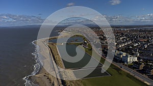 An aerial view of the Fleetwood Boating Lake by the coast of Lancashire