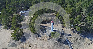 Aerial view flight over the beach coast, melting ice.