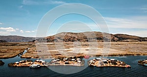 Aerial View of Floating Islands Uros Lake Titicaca Video