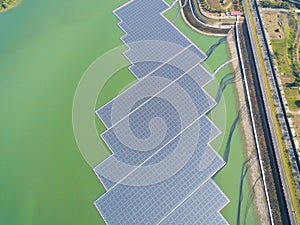 Floating solar panels or solar cell Platform on the lake photo