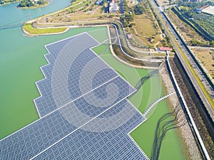 Floating solar panels or solar cell Platform on the lake photo