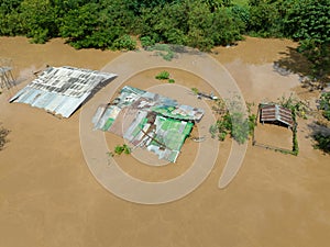 Aerial view of a flood in Southeast asian due to heavy rains and La Nina phenomenon photo