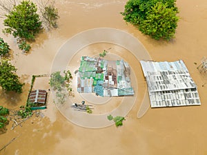 Aerial view of a flood in Southeast asian due to heavy rains and La Nina phenomenon photo