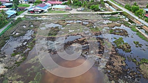 Aerial view flooded football field