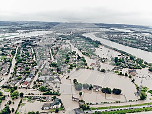Aerial view of the flooded village of Halych, Ukraine. The flood on the Dniester River caused a natural disaster photo