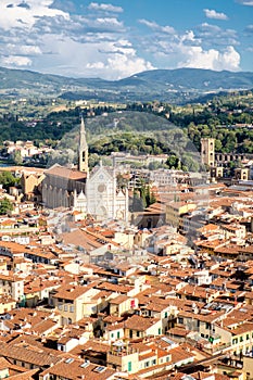 Aerial view of Florence with a view of the Basilica di Santa Croce