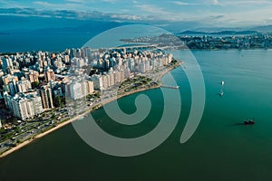 Aerial view of Florianopolis. Urbanistic view of architectural landscape