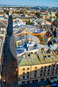 Aerial view on Florianska street in Krakow photo