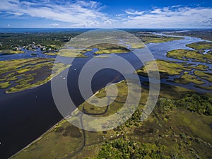 Aerial view of Florida river and swamps in Jacksonville Florida