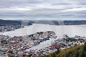 Aerial view, Floyvarden Balplass. Bergen, Norway