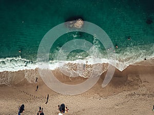 Aerial View From Flying Drone Of People Relaxing