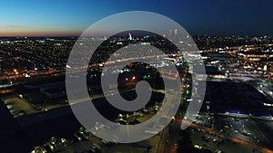 Aerial View Flying Through South Philadelphia Towards Center City at Night