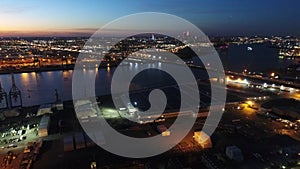 Aerial View Flying Through South Philadelphia Towards Center City at Night