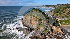 Aerial view of Flynns Beach on a sunny day in Port Macquarie , Australia