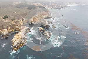 Aerial View of the Foggy Coastline in Northern California