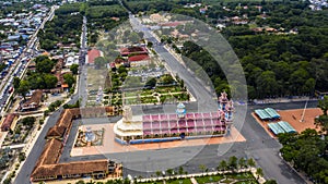 Aerial view of followers and Cao Dai temple in Mid Autumn festival of Cao Dai people ( Caodaism) in Tay Ninh, Vietnam. Travel and