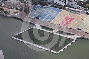 Aerial view of football ground from Skypark observation deck atop Marina Bay Sands - Singapore skyline - Singapore tourism