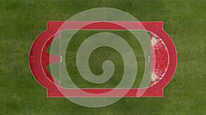 Aerial view of football soccer field with running track