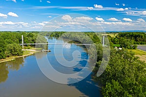 Aerial view of a footbridge on the Drava River in Kriznica