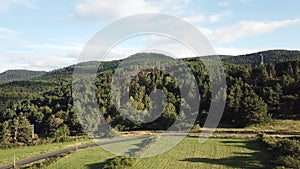 Aerial view of forest and fiel in Pyrenean, France