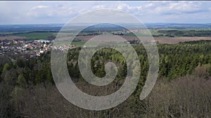 Aerial view of forest fields meadows countryside landscape,